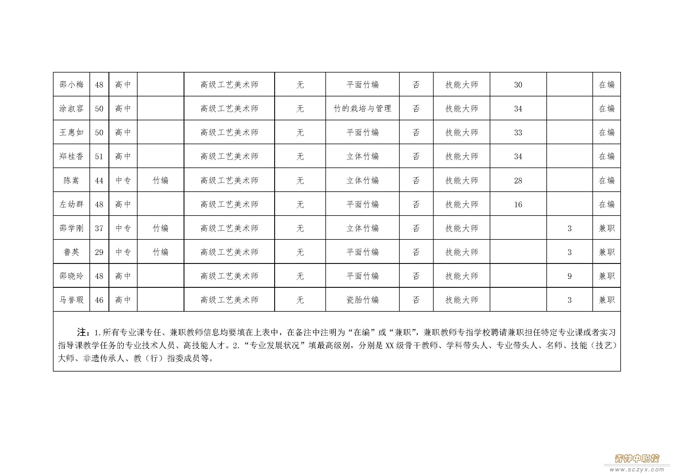 专业课教师情况表